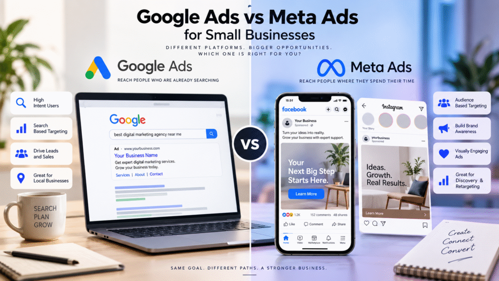 Google Ads vs Meta Ads comparison for small business advertising in 2026