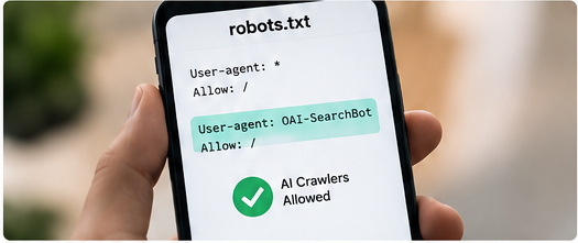 Robots.txt allowing AI search crawlers to access and index website content