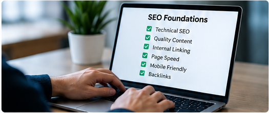 SEO foundations for AI search visibility including technical SEO, content and internal linking
