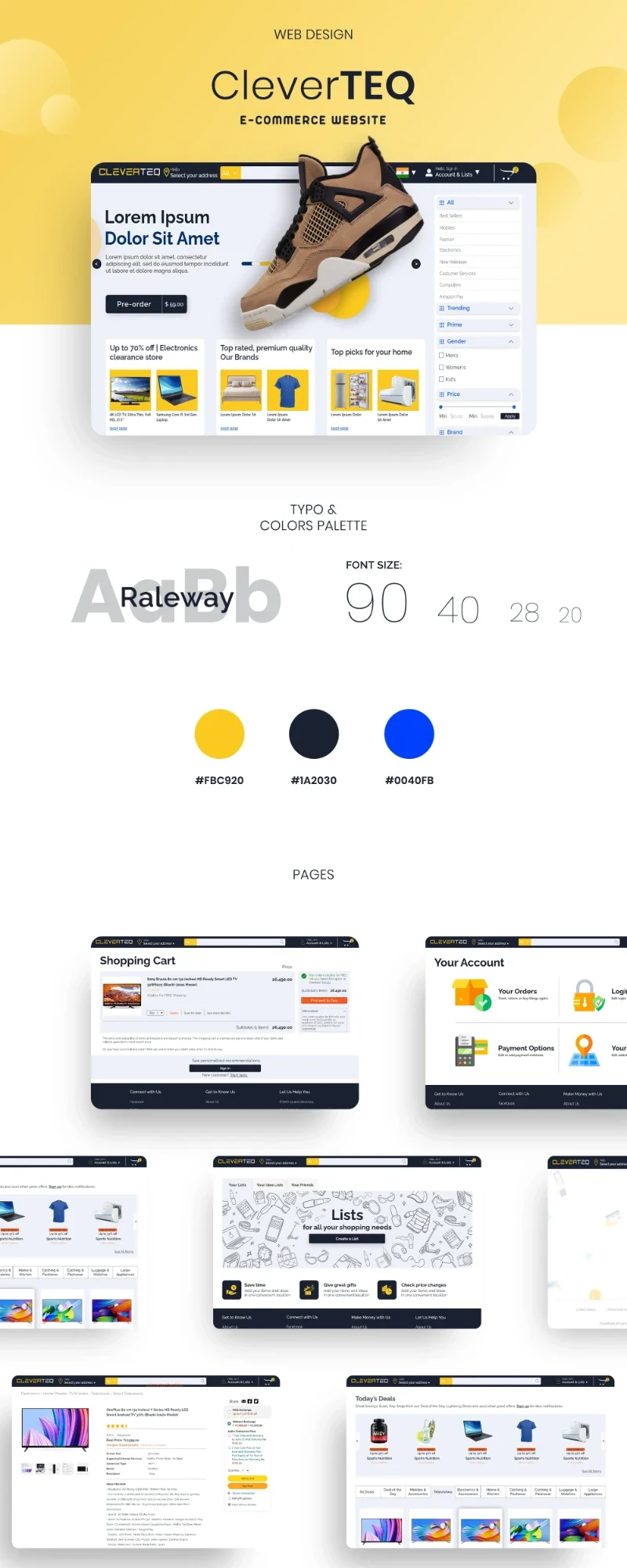 CleverTEQ ecommerce website full design board