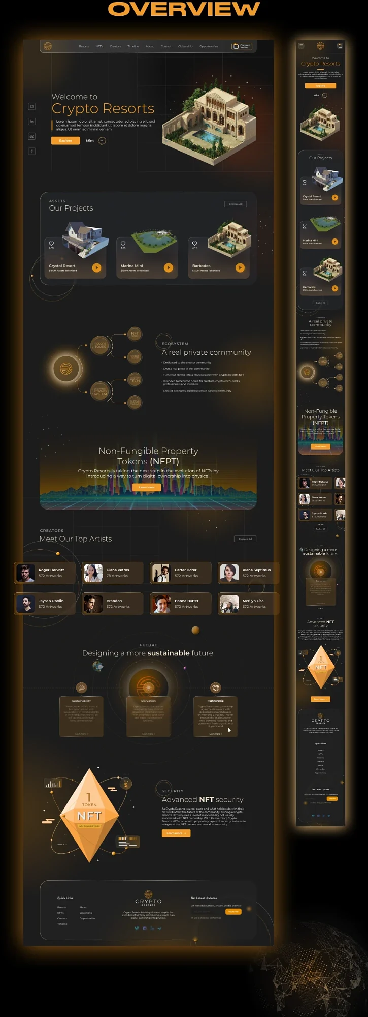 Crypto Resorts NFT website full overview: desktop and mobile layouts