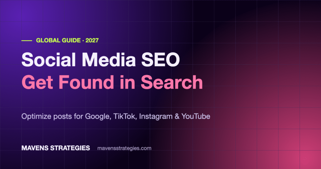 Social media SEO 2027 guide showing how to optimize Instagram, TikTok and YouTube posts to rank in search