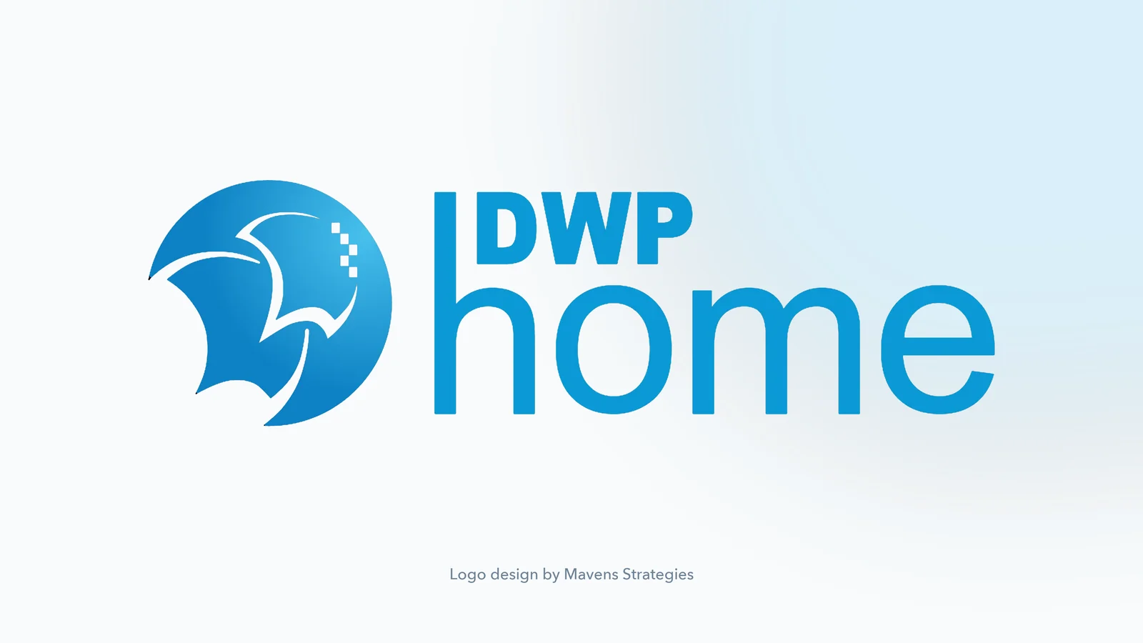 IDWP Home logo in blue: circular dragon-wing mark with pixel detail beside the DWP home wordmark