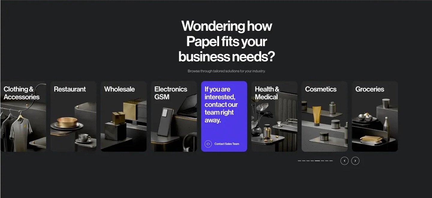 Papel business solutions page developed by Mavens Strategies