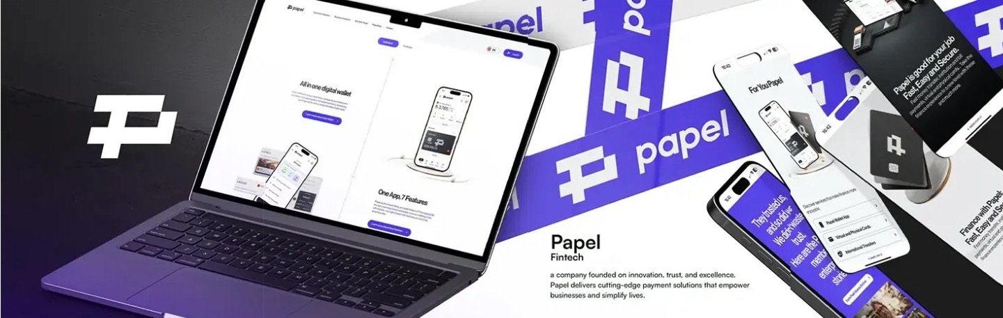 Papel digital wallet website on a laptop and Papel mobile app screens, designed and built by Mavens Strategies